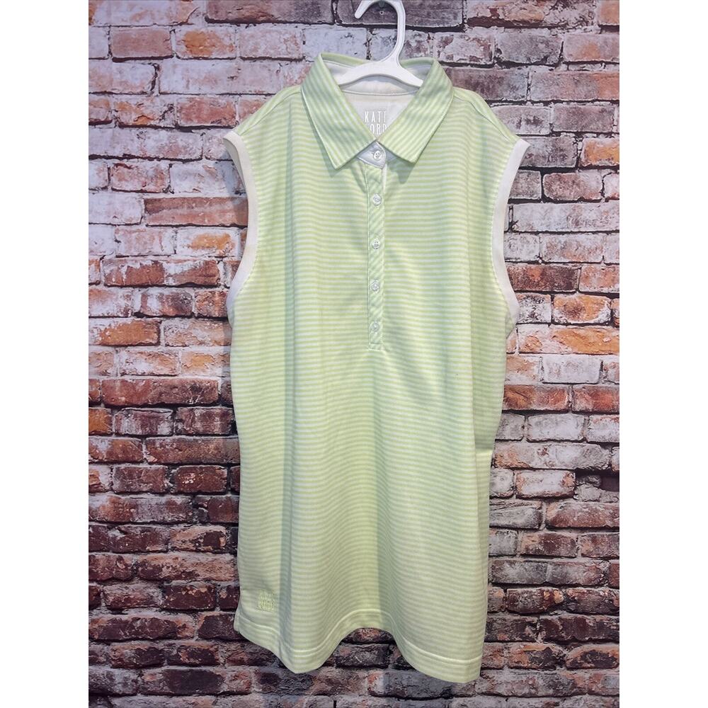 Kate lord Performance green striped top Sleeveless Blouse Women’s Size Large